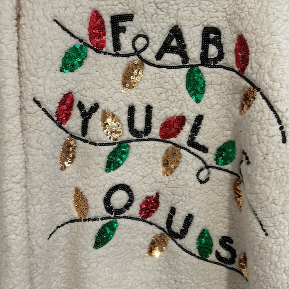 MissChevious holiday sweater says “FAB-YULE-OUS” red, green and yellow leaves - Picture 4 of 5